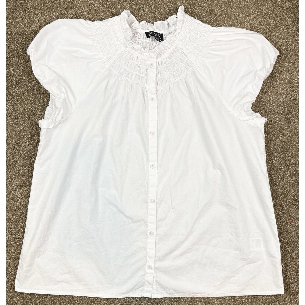 J.CREW Blouse White 100% Cotton XXL Smocked Classic Career Neutral Casual Basic